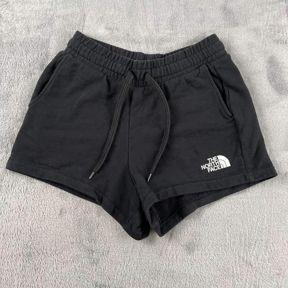 The North Face Womens Size S P Black Sweat Shorts Logo Drawstring Waist Lounge - Picture 1 of 12